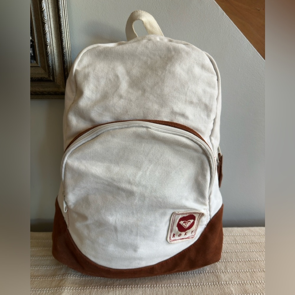 Roxy White and Brown Cotton Backpack